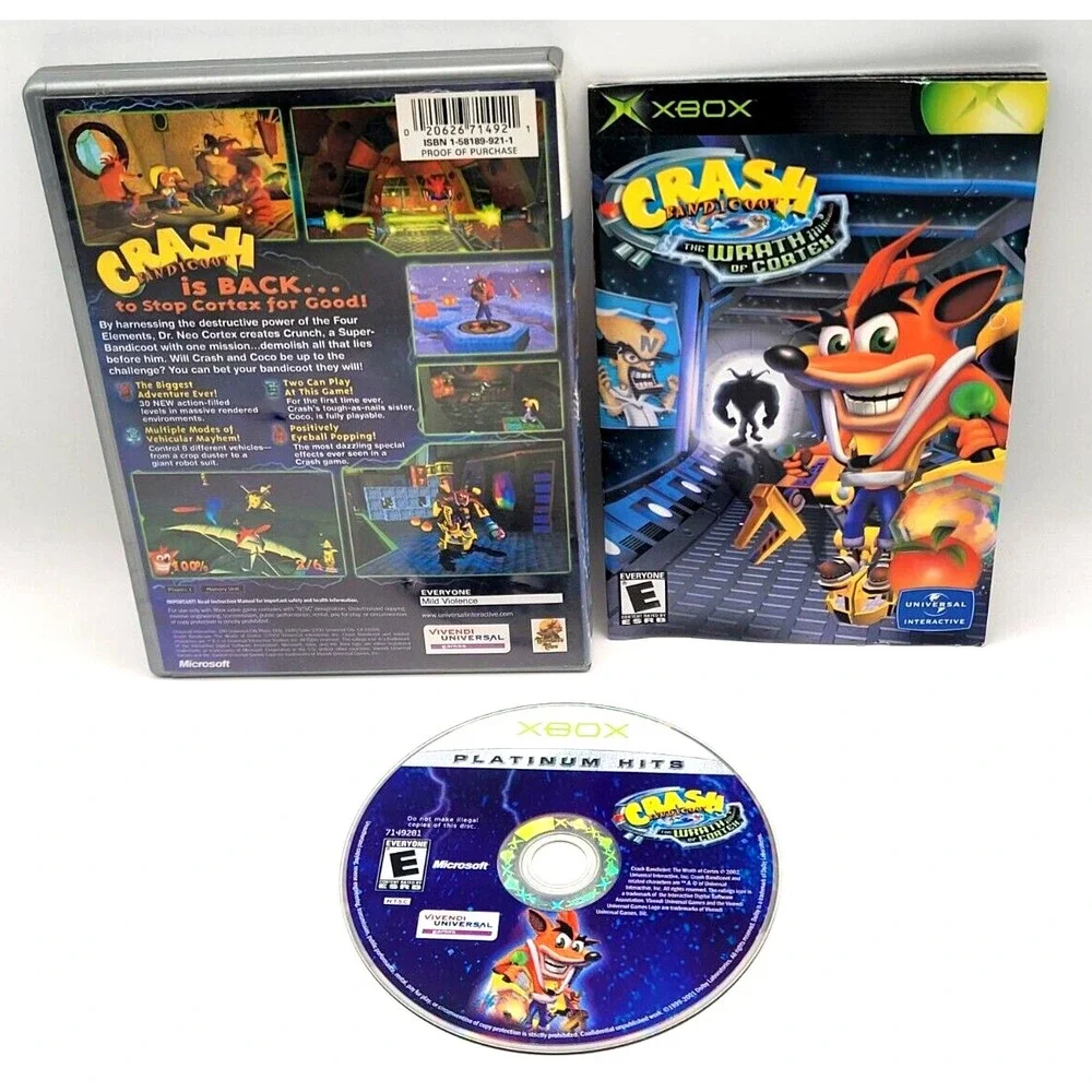 Crash Bandicoot The Wrath of Cortex 2003 Platinum Hits XBOX COMPLETE IN BOX CIB
